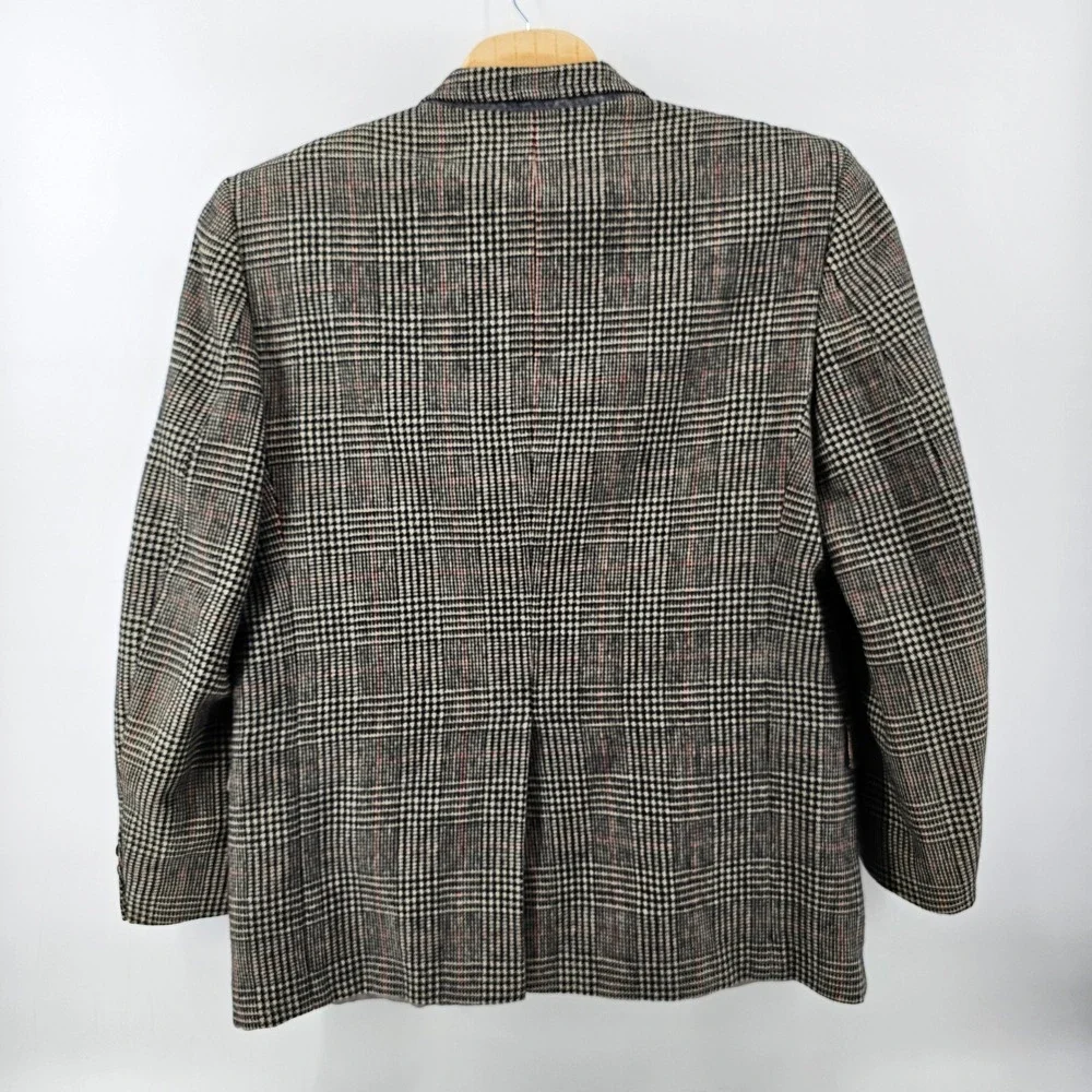 English Manor Blazer Mens 48 L Black Glen Plaid Wool Two Button Sport Coat